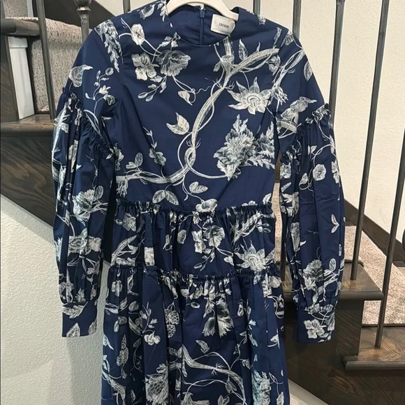 erdem blue and white dress Printed Silk Voile Short Sleeve Gown main image 0